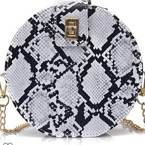 Snakeskin round bag with chain